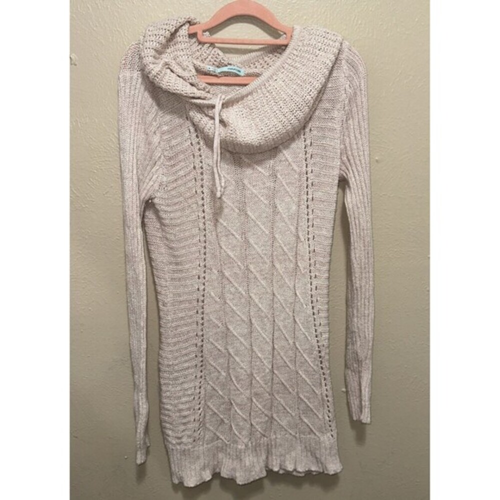 Maurices Cowl Neck Medium Sweater Dress Knit Drawstring Long Sleeve Casual
